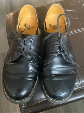 Dr. Martens Black Leather 3-Eye Derby with Yellow Stitching